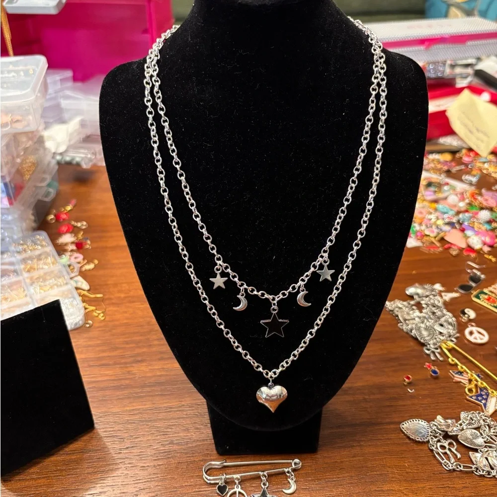 New handmade Silver tone puffed Heart Pendant Necklace